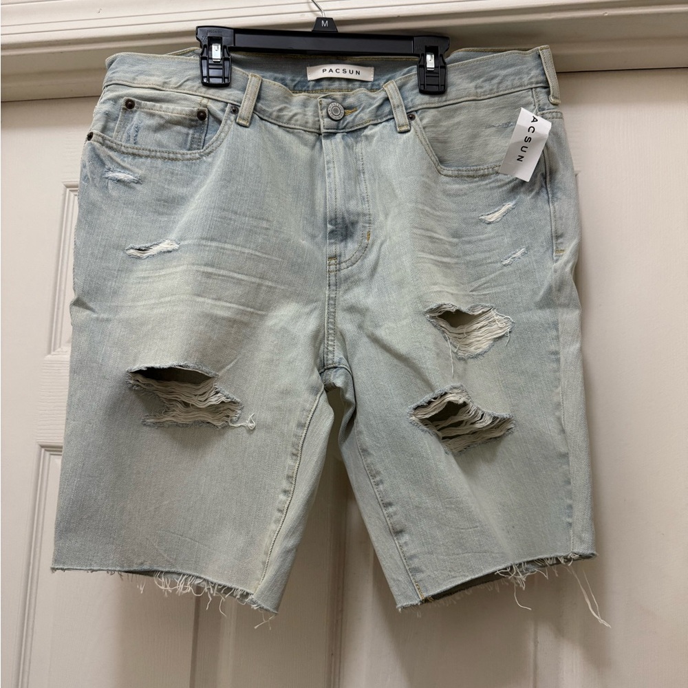 Men's Distressed Light Blue Denim Shorts